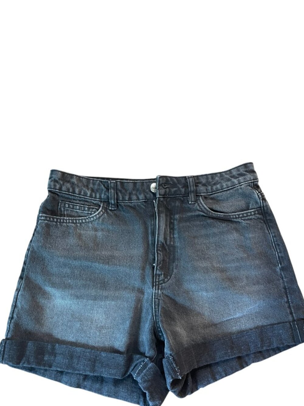 Mango MNG Mom80 High Waist Denim Shorts Washed Black Size 8